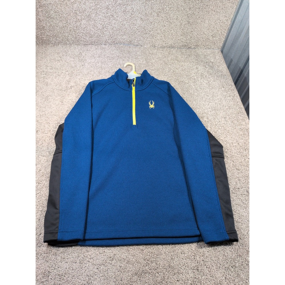 Spyder Mens XL Blue Waffle Knit Quarter Zip Pullover Black Contrast 1299048